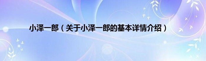 小泽一郎（关于小泽一郎的基本详情介绍）