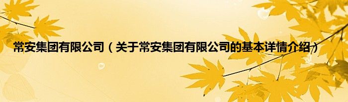 常安集团有限公司（关于常安集团有限公司的基本详情介绍）
