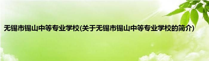 无锡市锡山中等专业学校(关于无锡市锡山中等专业学校的简介)