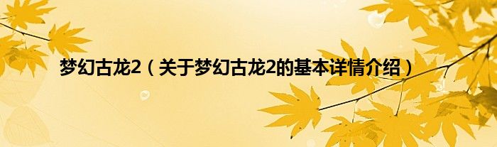 梦幻古龙2（关于梦幻古龙2的基本详情介绍）