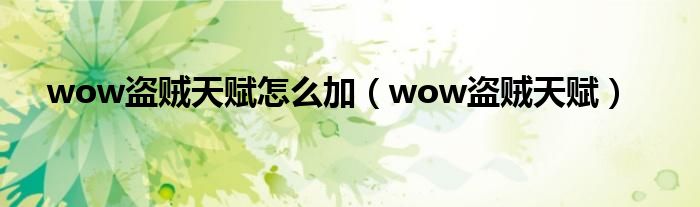 wow盗贼天赋怎么加(wow盗贼天赋)