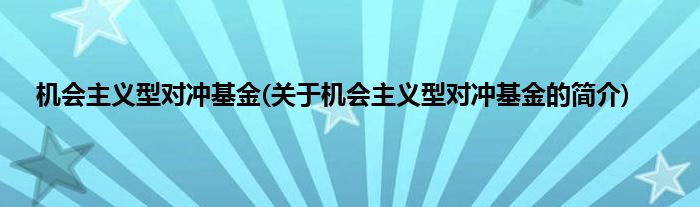 机会主义型对冲基金(关于机会主义型对冲基金的简介)
