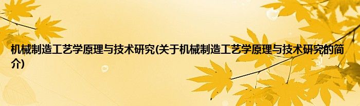 机械制造工艺学原理与技术研究(关于机械制造工艺学原理与技术研究的简介)