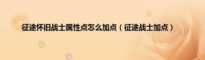 征途怀旧战士属性点怎么加点（征途战士加点）