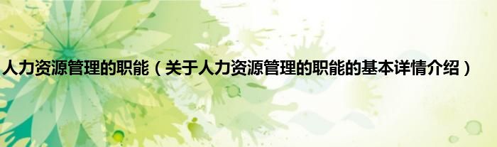 人力资源管理的职能（关于人力资源管理的职能的基本详情介绍）