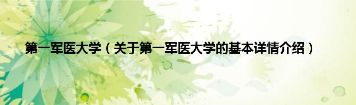 第一军医大学（关于第一军医大学的基本详情介绍）
