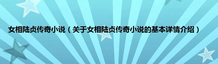 女相陆贞传奇小说（关于女相陆贞传奇小说的基本详情介绍）