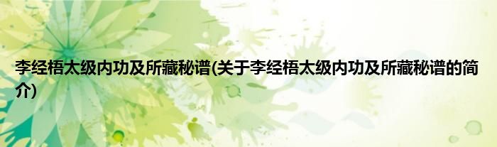李经梧太级内功及所藏秘谱(关于李经梧太级内功及所藏秘谱的简介)