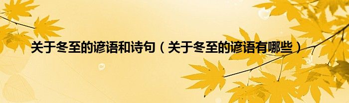关于冬至的谚语和诗句（关于冬至的谚语有哪些）