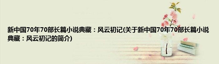 新中国70年70部长篇小说典藏：风云初记(关于新中国70年70部长篇小说典藏：风云初记的简介)