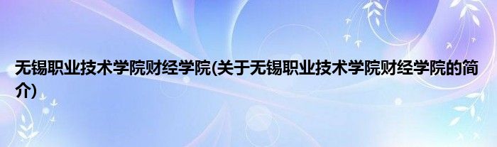 无锡职业技术学院财经学院(关于无锡职业技术学院财经学院的简介)