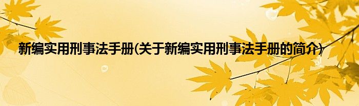 新编实用刑事法手册(关于新编实用刑事法手册的简介)