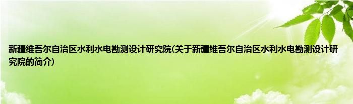 新疆维吾尔自治区水利水电勘测设计研究院(关于新疆维吾尔自治区水利水电勘测设计研究院的简介)