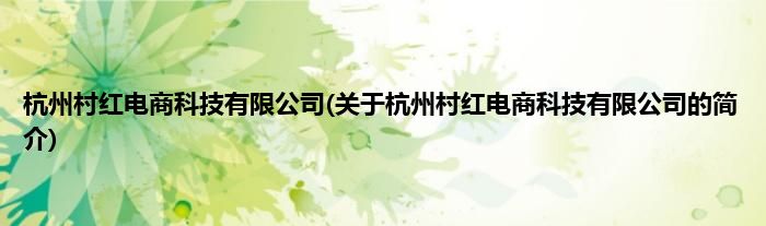 杭州村红电商科技有限公司(关于杭州村红电商科技有限公司的简介)