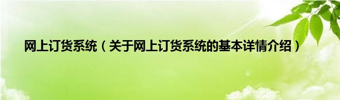 网上订货系统（关于网上订货系统的基本详情介绍）